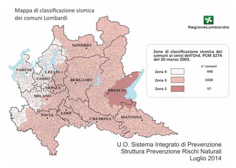 Mappa di classificazione sismica dei comunni Lombardi